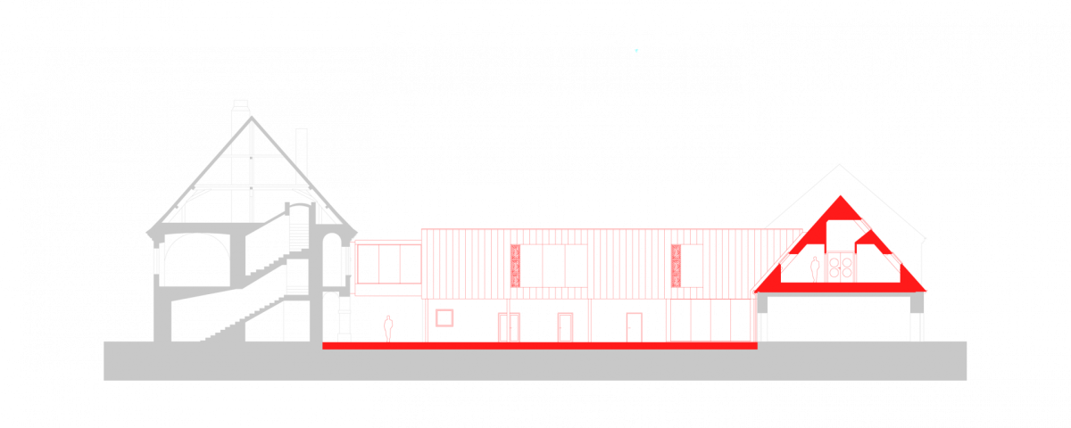 Rekonstrukce a rozšíření Základní školy Vřesovice, Public Atelier, studio FUUZE/ Jiří Markevič, Jaroslav Sedlák, řez