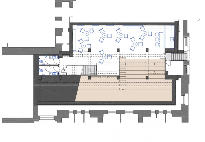 Změna využití prostoru uhelny VŠCHT, půdorys sníženého podlaží, ov-a