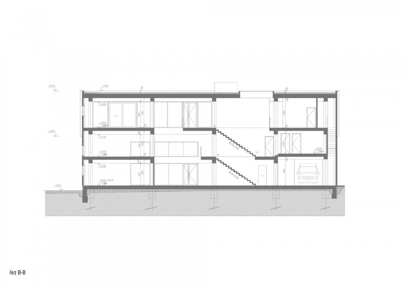 Výrobní a administrativní objekt firmy Pilana Karbid v Hulíně, Ellement architects, řez B-B
