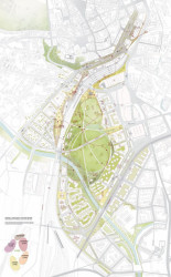 Budoucnost centra Brna, 2. místo: consequence forma, celková situace návrhu v měřítku 1:2500 – foto