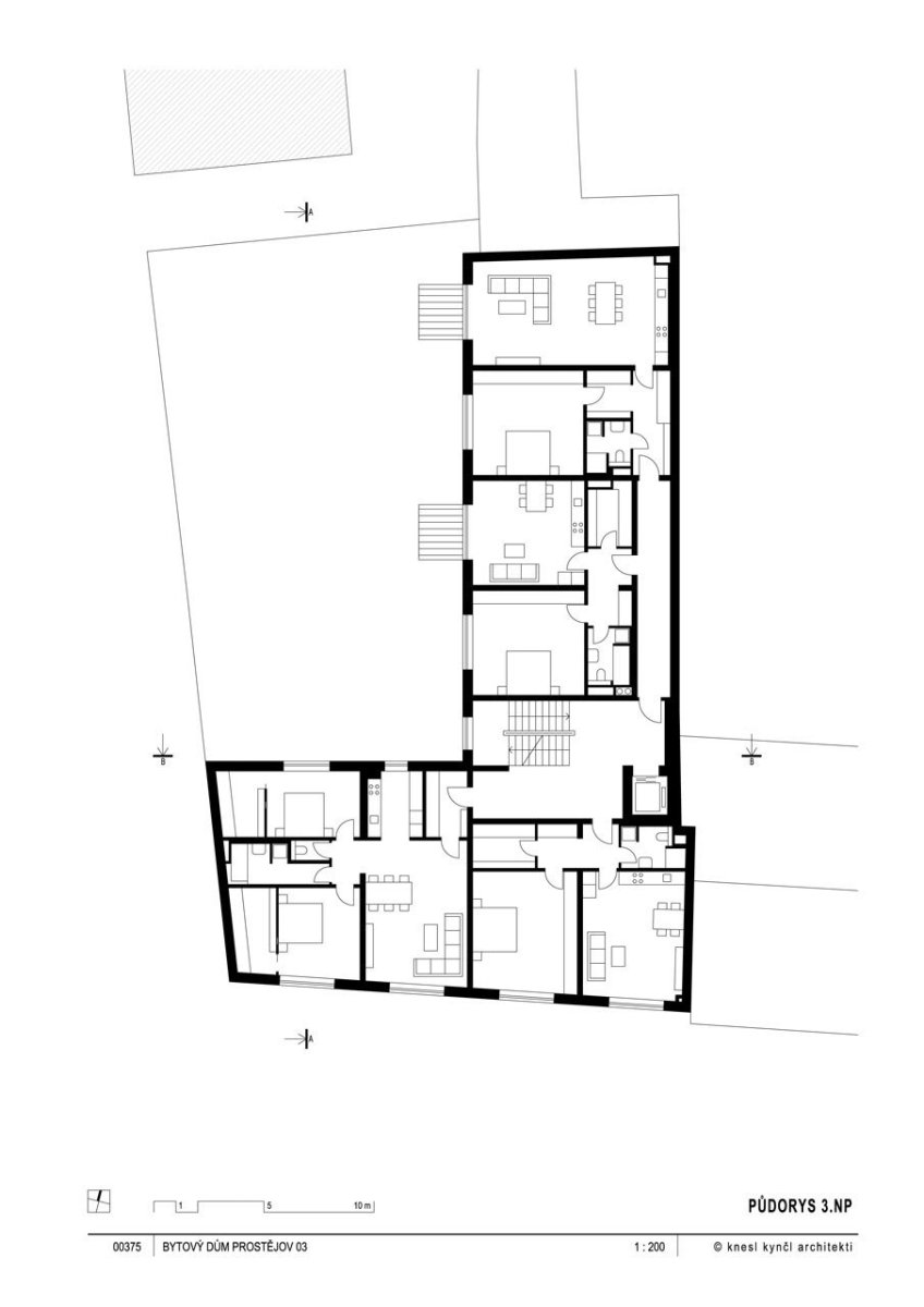 Bytový dům Prostějov, knesl kynčl architekti - půdorys 3.N.P.