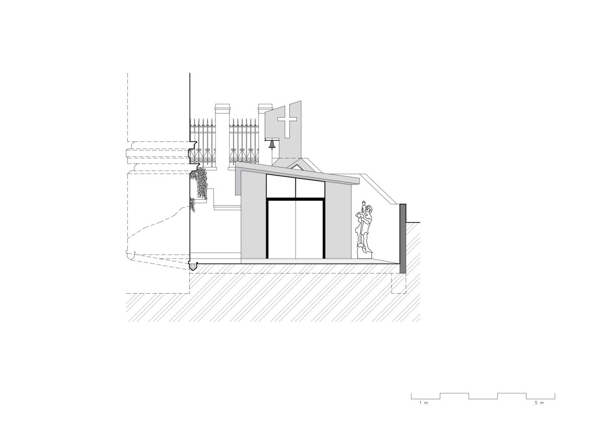 Pohled JZ (Kaple v Praze-Záběhlicích; JIRSA – ARCHITEKTI)