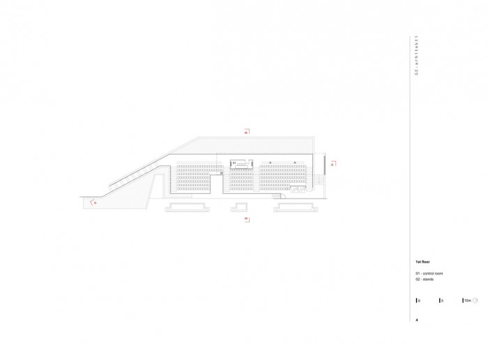 Stadium ‘Luka Šokčević Šaljapin’, půdorys 2NP, GEplus Architects