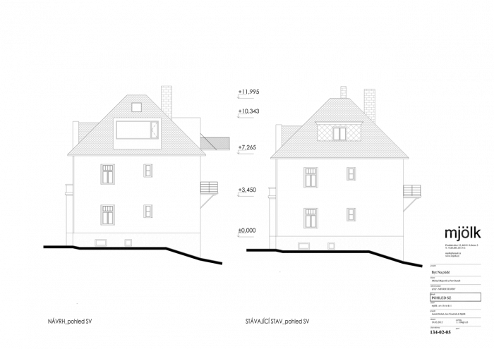Mjölk architekti, Byt Na půdě, pohled SV, návrh a stávající stav – foto