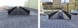 Pohled na rampu - vizualizace (vlevo), realizace (vpravo)
