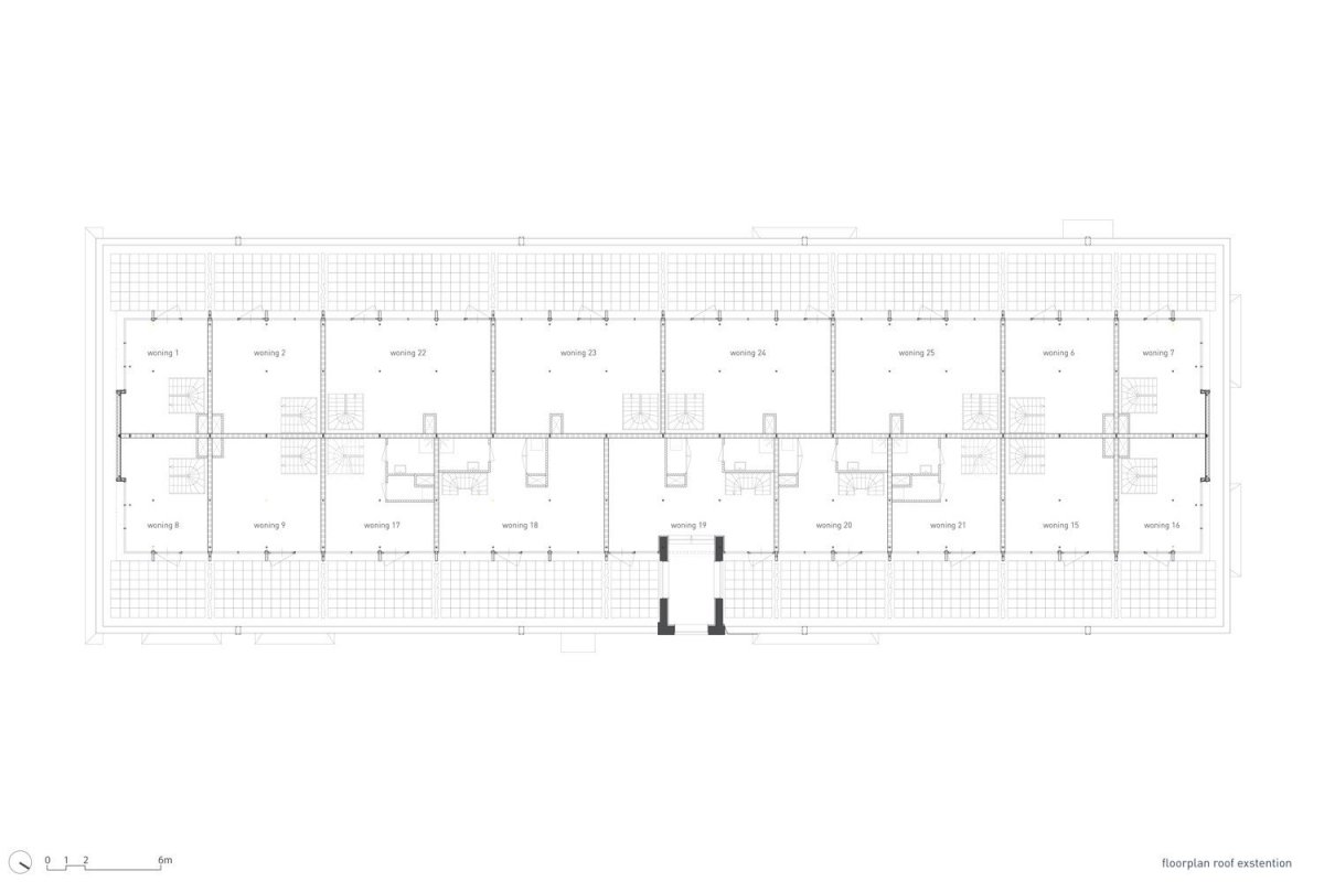 De Lakfabriek, půdorys střešní nástavby, Wenink Holtkamp Architecten