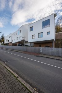 Parcela byla komplikovaná, takže zakomponovat na ni domy byla pro architekta Martina Čeňka výzva. (Trojdům, Martin Čeněk)