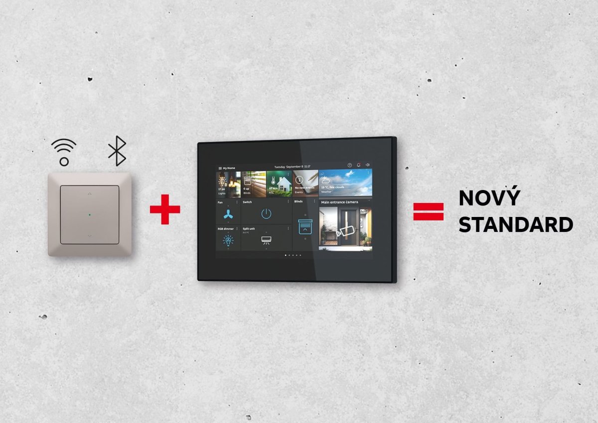 Připojením multifunkčního ovládacího dotykového panelu OneTouch® 7" k vypínačům nové generace ABB-free@home® flex s bezdrátovým komunikačním modulem, se domácnost s klasickou elektroinstalací přemění na chytrou domácnost.