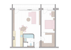 Půdorys (Panelákový byt Nad obzorem; Iva Hájková Studio)