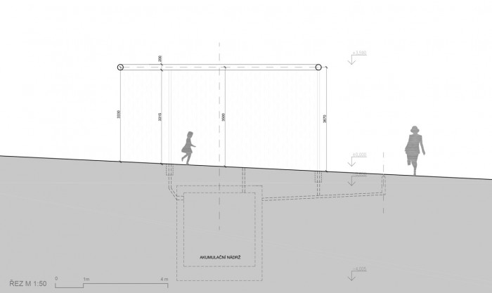 Kašna na Karlově náměstí v Třebíči, řez, H3T Architekti