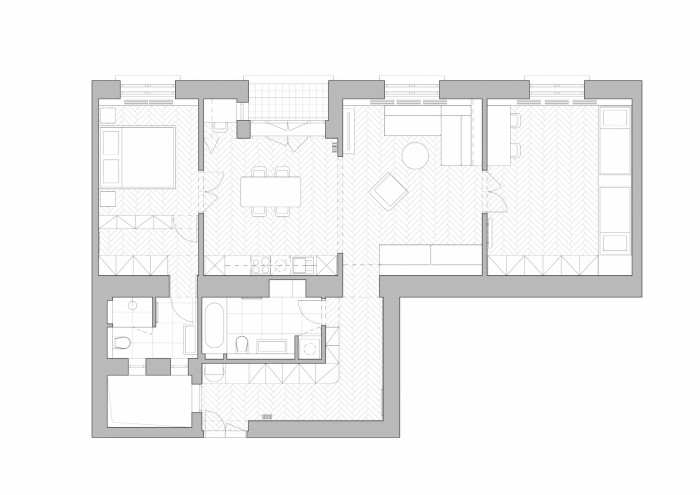 S Dejvickou noblesou, No Architects / Jakub Filip Novák, Daniela Baráčková, Barbora Jelínek, půdorys návrh