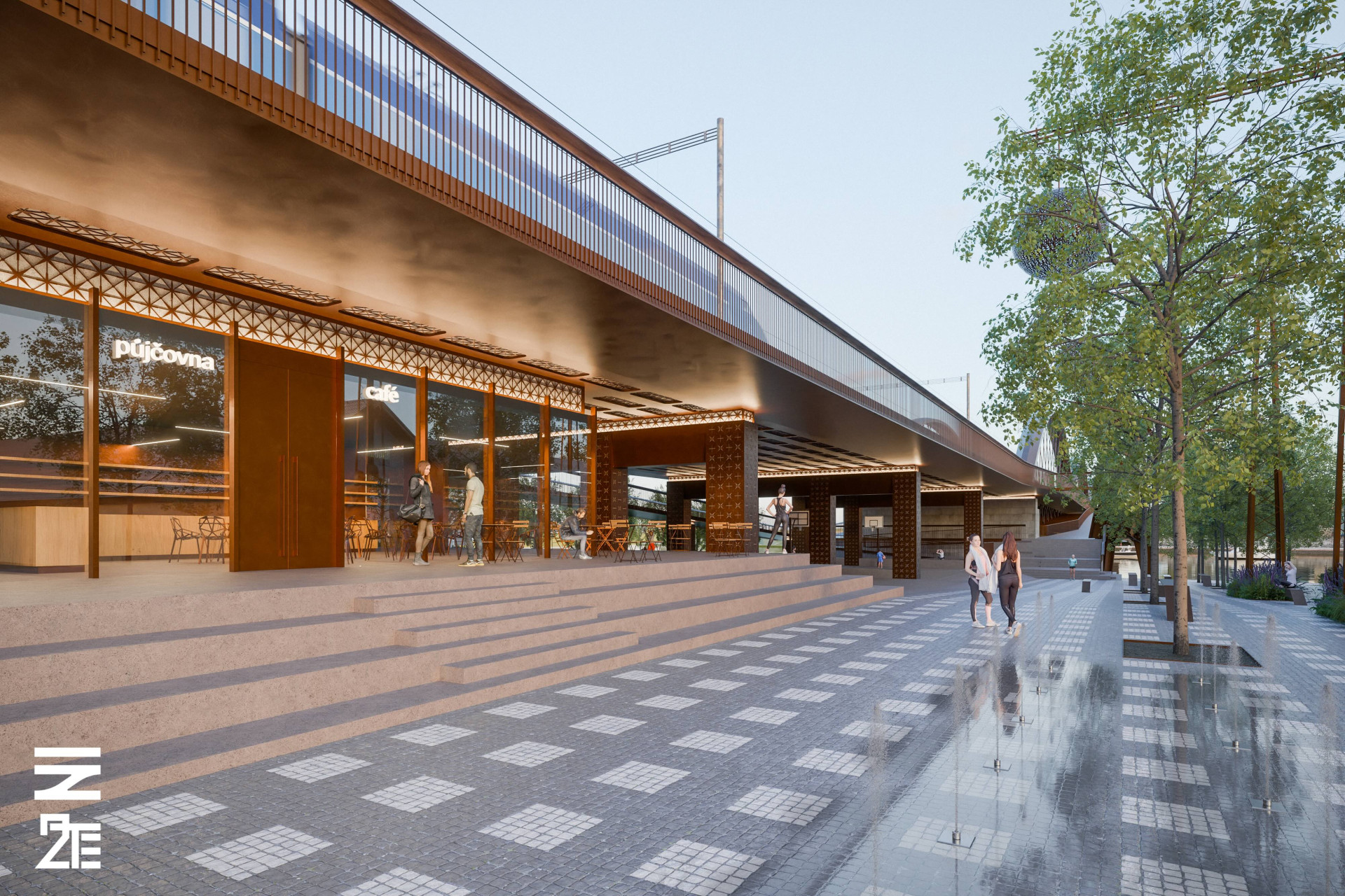 Prostor pod mostem na smíchovské straně - sportoviště a skatepark