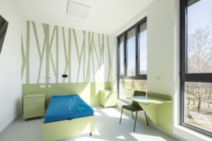 Interiér (Pavilon psychiatrie v Ostrově od KOMA MODULAR; interiéry petit atelier)