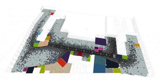 monom, Kanceláře firmy BlueLink, nadhled, barevnost podlah – foto