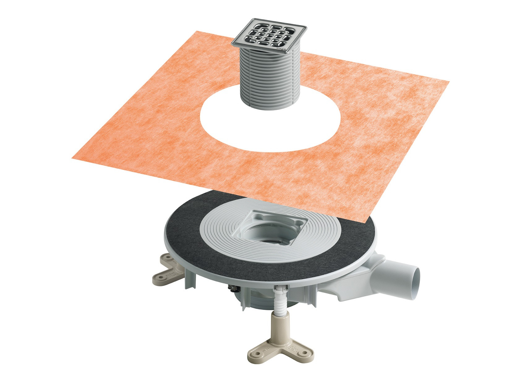 Bodový odtok Advantix Top se instaluje do izolačních systémů, kapacita odtoku dosahuje až 1 l/s. Montážní podpěry jsou flexibilně výškově nastavitelné