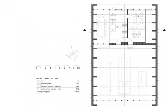 Hasičská zbrojnice Krásná Studánka, půdorys 2np, Vojtěch Šrut