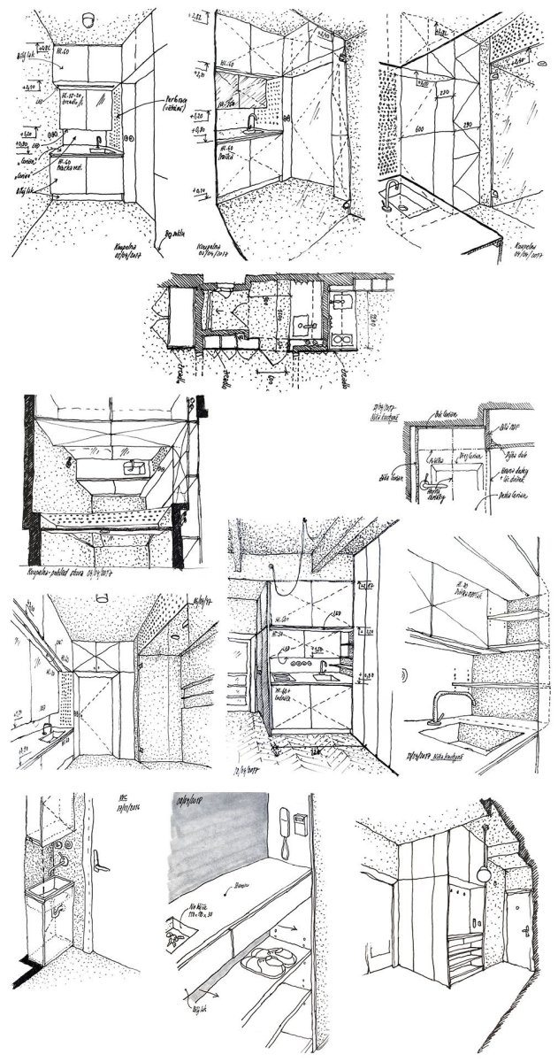 Skica (Rekonstrukce funkcionalistického bytu v Praze, architekt Martin Čeněk)