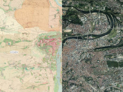 Výstava Dvě Prahy jasně ukazuje velkorysý růst Prahy za posledních 200 let. (Mapa: 1842 a 2019)