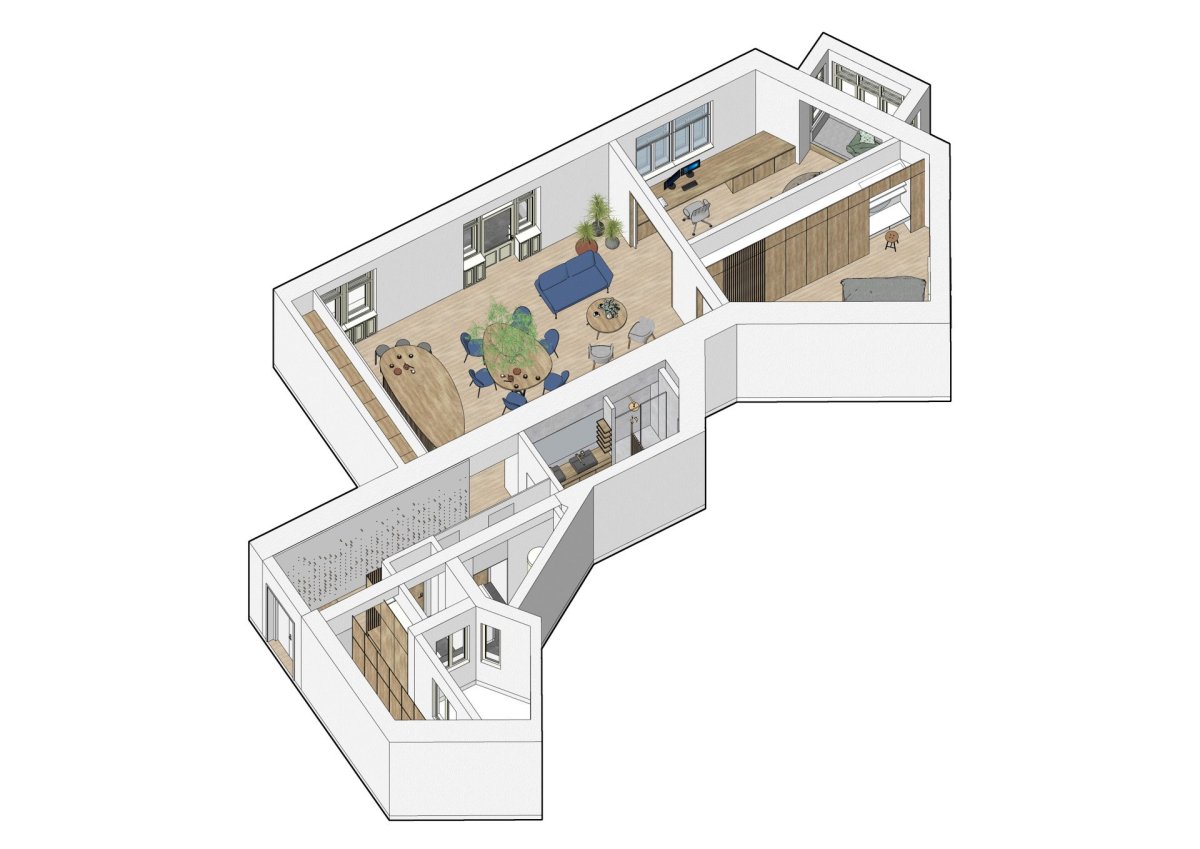 Byt v Praze-Vinohradech, Archistroj a Atelier HORIZONT: Axonometrie