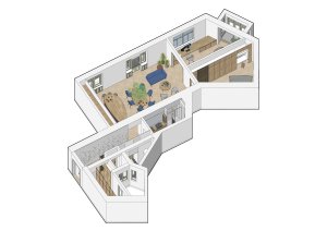 Byt v Praze-Vinohradech, Archistroj a Atelier HORIZONT: Axonometrie