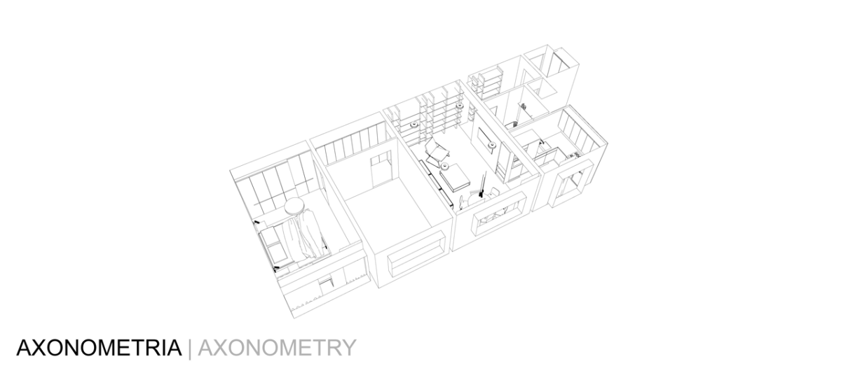 Architekti Šercel Švec (A2S), Rekonštrukcia bytu Ostredková, axonometrie - foto