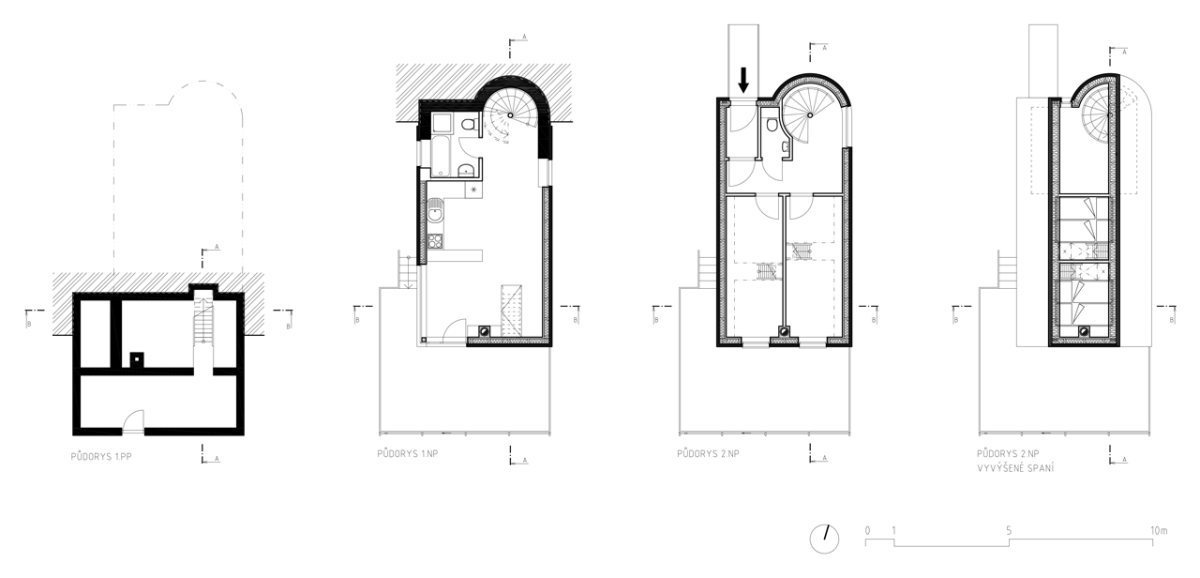 studio NEW WORK, Chata v Zadní Telnici, půdorysy – foto