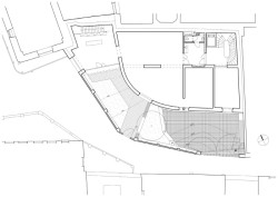 Půdorys přízemí (Bytový dům na Malé Straně; architektonický ateliér Ladislava Lábuse)