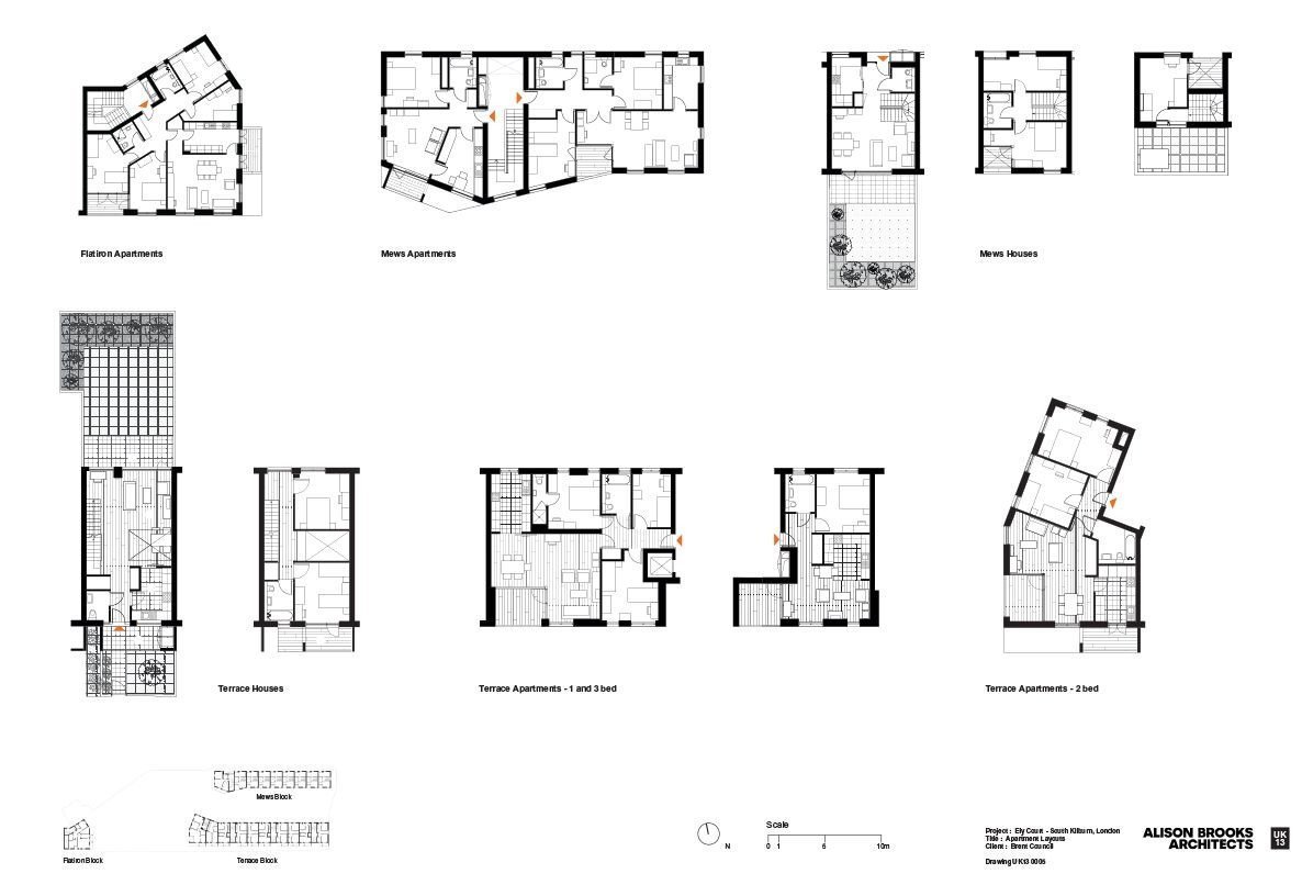 Alison Brooks Architects, obytný soubor Ely Court, rozvrh interiérů