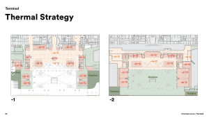 1. místo - Henning Larse Architects A/S + Ramboll: Teplotní strategie na půdorysu 1.PP a 2.PP