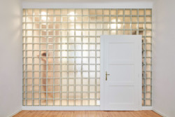 Rekonstrukce bytu v Praze-Nuslích, studio Collarch: Příčka z luxfer odděluje kouplenu od ložnice