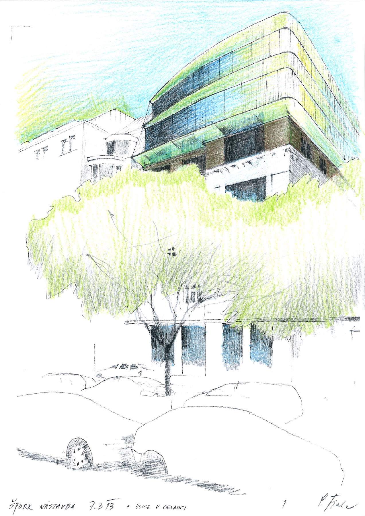 Skica projektu rekonstrukce od architekta Stanislava Fialy.