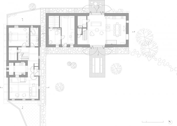 Lenka Míková, rekonstrukce usedlosti v Jižních Čechách, půdorys 1 NP