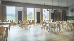 „Vycházeli jsme z interiérů historických hospod, které spočívají v tom, že se skládají pouze z čistě účelových prvků mobiliáře, bez zbytečných dekorací a doplňků,“ podotýká architekt. (Lidový dům Zaječov, IO Studio)