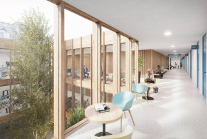 Vizualizace nové podoby Polikliniky Pod Marjánkou od studia ov architekti