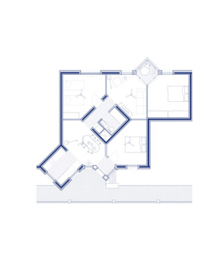 Půdorys bytu (Bytový dům La Comunidad Habitacional v Barceloně; Cierto Estudio)