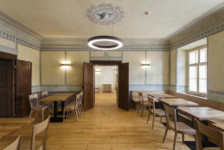 Úprava bývalé fary ve Chvalšinách na zařízení pro  pobyty osob s poruchami autistického spektra, jídelna, 4DS