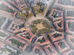 Finalista 2: Pavel Hnilička Architects+Planners + Baumschlager Eberle Architects. Jejich vize je dokončit blokový urbanismus Dejvic a vytvořit otevřené prostory uvnitř dvorů