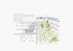 Soutěžní výkres (Transformace Výstavního paláce v Charleroi CHAPEX; AgwA a architecten jan de vylder inge vinck)