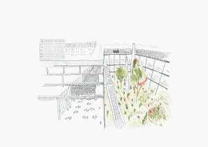 Soutěžní výkres (Transformace Výstavního paláce v Charleroi CHAPEX; AgwA a architecten jan de vylder inge vinck)