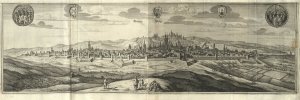 Matthäus Merian podle Karla Škréty, Veduta Prahy, 1650, lept s mědirytem z knihy Topographia Bohemiae, Moraviae et Silesiae.