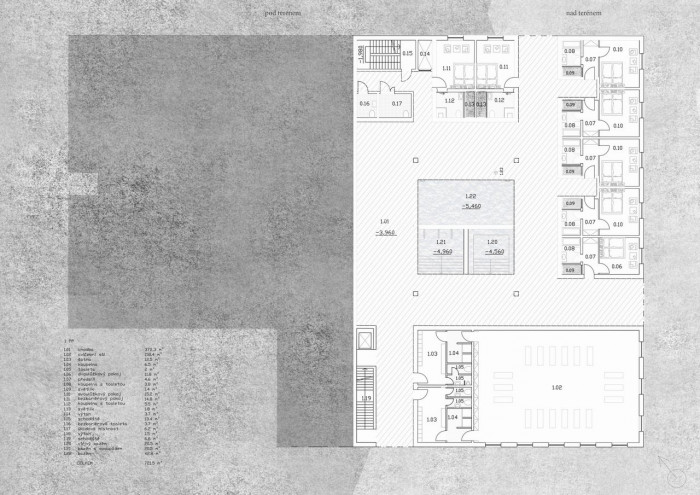 Eliška Kovaříková, Přestavba majáku na hotel v Syrakusách, Itálie, půdorys 1. PP – foto