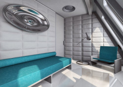 Vizualizace Ještědu - salonek apartmánu ve 4. NP