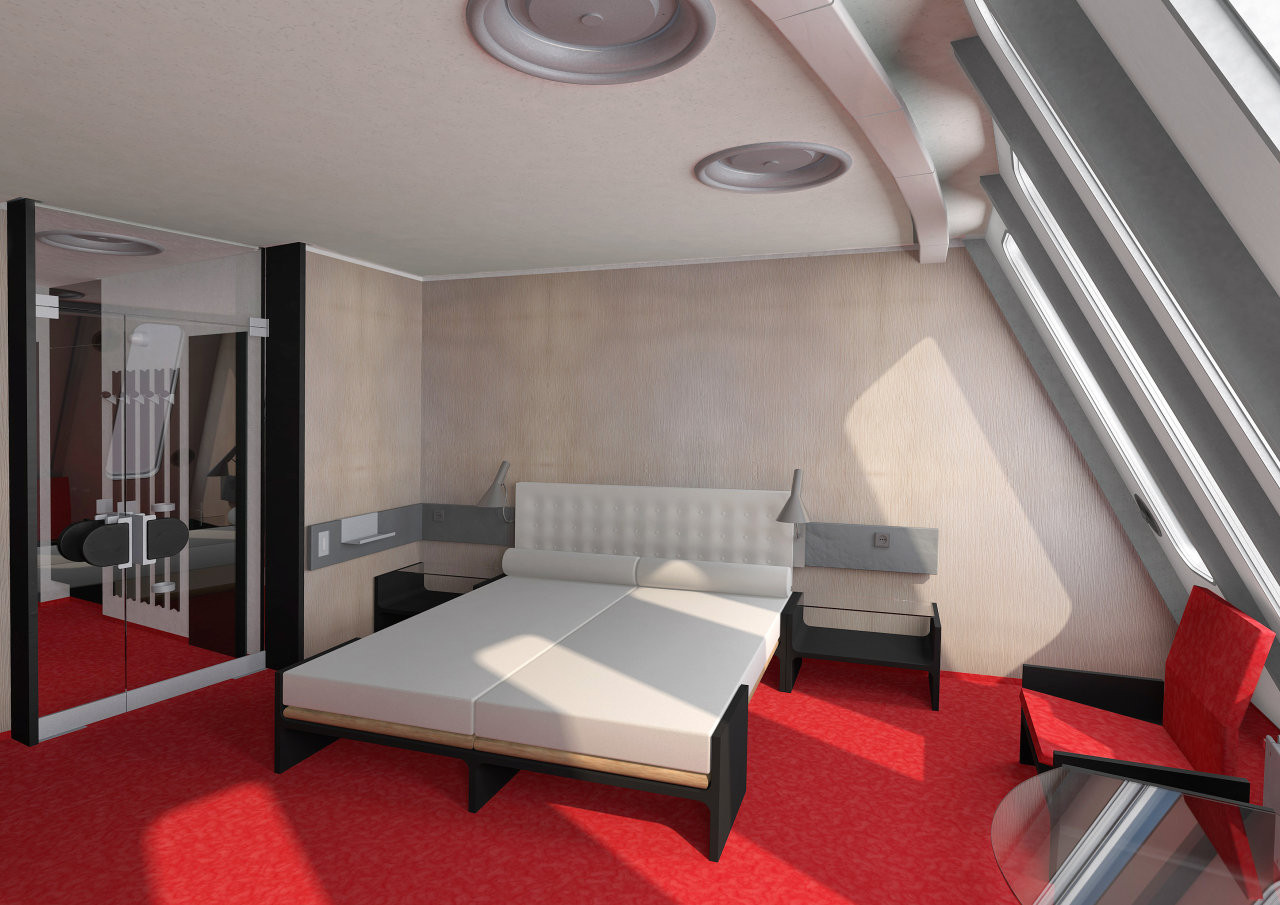 Vizualizace Ještědu - rekonstrukce dvoulůžkového pokoje ve 3. NP