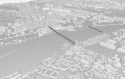 Jednotlivé modely lze zapnout ve společném zobrazení, díky jednotnému počátku (S-JTSK a Bpv) jsou jednotlivé modely mezi sebou navzájem polohopisně i výškopisně zkoordinované - výřez okna ze 3D/BIM nástroje.