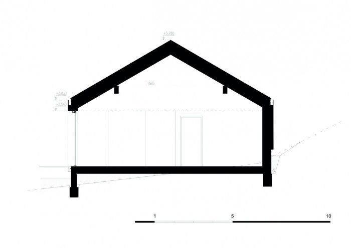 Rodinný dům Neveklov, řez, Atelier Kunc architects