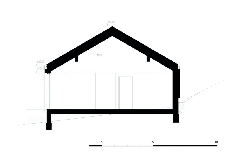Rodinný dům Neveklov, řez, Atelier Kunc architects