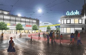 Budoucnost centra Brna, 3. místo: Atelier M1 architekti (CZ), pohled na přednádražní prostor // finalista – foto