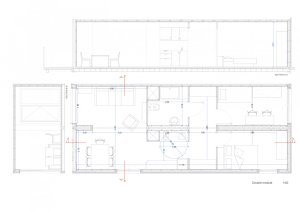 Dočasný bytový dům v Barceloně, Straddle3 + Eulia Arkitektura + Yaiza Terré, výkresy