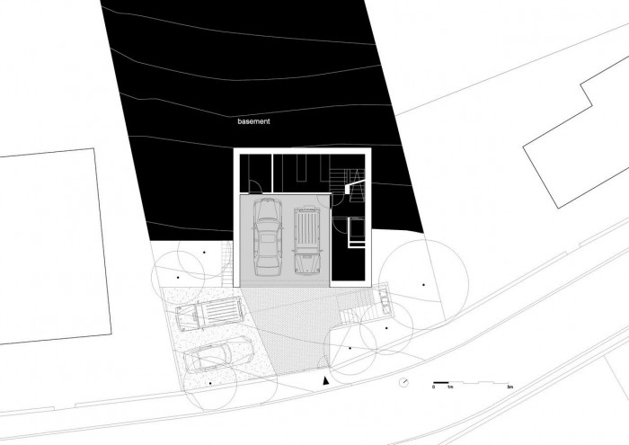 plusminusarchitects, Rodinný dom Dlhé Diely, Bratislava, půdorys 1. PP – foto