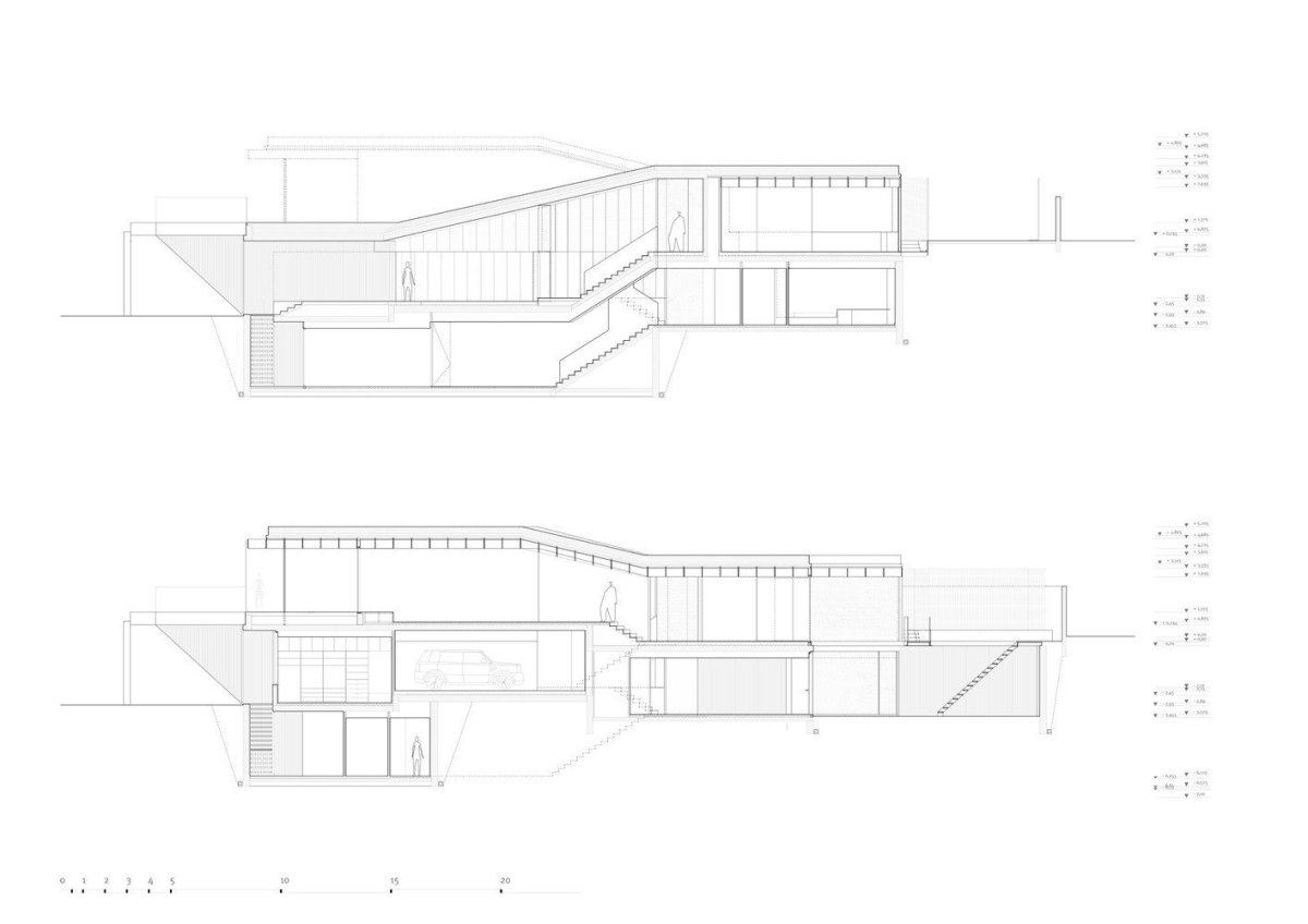 Rodinný dům #house#1.130 v Madridu, Estudio.Entresitio, podélné řezy